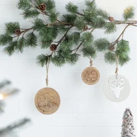 6" Set of 12 Wooden Snowflake Christmas Ornaments, Decorative Hanging Holiday Tree Decorations, Multicolor(m-5)