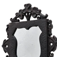 Victorian-Inspired Cast Iron Soap Dish with Mirror, Ornate Design, Calloped Edges, 6.5" L x 4" W x 8" H, Black(m-5)