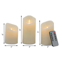 Set of 3 LED Candles with Realistic Flickering Effect, Remote Timer, Safe and Durable, Paraffin Wax(m-3)