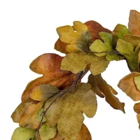 33" Maple Leaf Wreath for Harvest and Thanksgiving, Velvet Leaves Fall Decoration, Green+Mustard(m-6)