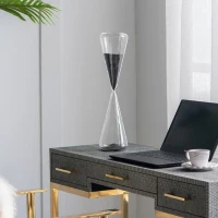 120-Minute Triangular Hourglass with Black Sand and Crystal Stand, Decorative Glass Timer, 4.5" L x 4.5" W x 19.5" H, Black(m-1)
