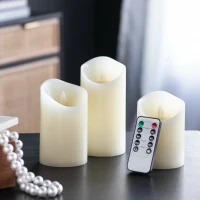Set of 3 LED Candles with Realistic Flickering Effect, Remote Timer, Safe and Durable, Paraffin Wax(m-1)