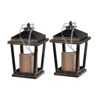 Set of 2 Menifee Lanterns with LED Candle, Glass-Paneled Hurricane Lamp, 5" L x 5" W x 8.5" H, Bronze(m-2)