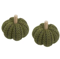 Set of 2 Fabric Pumpkin Ornaments, Holiday Decor for Fall Festival, Thanksgiving, 7" L x 7" W x 7" H, Green(m-2)