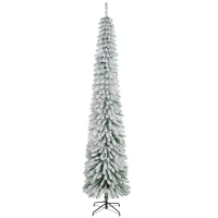 HOMCOM 9ft Snow-Flocked Artificial Christmas Tree, Slim Pencil Xmas Tree with 714 Realistic Branches, Metal Base, Green(m-2)