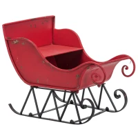 Distressed Iron Santa Sleigh Holiday Decoration, Christmas Sleigh Figurine, 39" L x 18" W x 22" H, Black+Red(m-2)