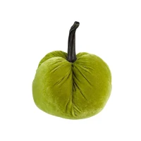 Set of 2 Velvet Weighted Pumpkin Ornaments with Resin Stem, for Holiday Harvest and Thanksgiving Decor, 8.5" L x 8.5" W x 10" H, Green(m-10)