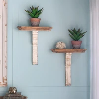 Vamont Wall Shelf with Weathered Finish, Solid Wood Construction, 19.5" L x 10.5" W x 22" H, Cream(m-4)