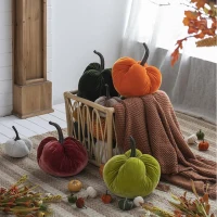 Set of 2 Velvet Weighted Pumpkin Ornaments with Resin Stem, for Holiday Harvest and Thanksgiving Decor, 8.5" L x 8.5" W x 10" H, Green(m-5)