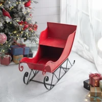 Distressed Iron Santa Sleigh Holiday Decoration, Christmas Sleigh Figurine, 39" L x 18" W x 22" H, Black+Red(m-4)