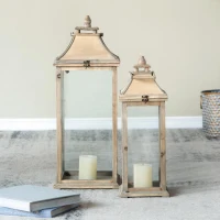 2 Wood and Glass Lantern Set with Elegant Design, Ideal for Home, Garden, or Wedding decor, Ivory(m-1)