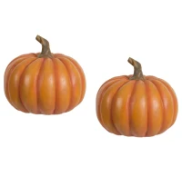 Set of 2 Resin Pumpkin Ornaments with Natural Stem, Perfect for Holiday Harvest, Thanksgiving Decor, 8" L x 8" W x 7.5" H, Orange(m-2)