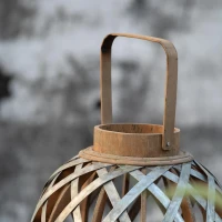 Iron-Caged Design Lantern with Handle, for Indoor/Outdoor Use, 11.5" Diameter, Silver(m-8)
