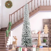 HOMCOM 9ft Snow-Flocked Artificial Christmas Tree, Slim Pencil Xmas Tree with 714 Realistic Branches, Metal Base, Green(m-1)