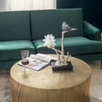 Aluminum Candle Holder with Marble Stand, Nature-Inspired Bird Figurine on Silver Branch, 8" L x 5" W x 15" H, Multicolor(m-6)