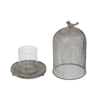 Set of 2 Iron Mesh Candle Holders with Bird Design, Versatile Home Decor for Shelves and Tables, Antique Gray(m-13)