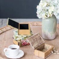 Set of 4 Decorative Book Boxes with Birds, Flowers, and Handwriting Design, 4" L x 2" W x 5.5" H, Multicolor(m-6)