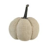 Set of 2 Fabric Weighted Pumpkin Ornaments, for Holiday Harvest, Fall Festival, and Thanksgiving Decor, 7" L x 7" W x 8" H, Beige(m-11)