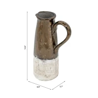 Ceramic Terracotta Pitcher with Vintage Design, Textural Finish, 9" L x 6" W x 14.5" H, Brown(m-3)