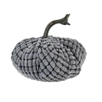 Set of 2 Chenille Weighted Pumpkin Table Ornaments, Fall Festival and Thanksgiving Decor, 6.5" L x 6.5" W x 6" H, Gray(m-10)