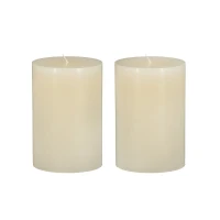 Set of 2 Eco-Friendly Unscented Soy Wax Pillar Candles, Biodegradable Decorative Candles, 4" L x 4" W x 6" H, Ivory(m-2)