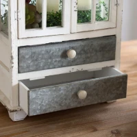 Set of 2 Decorative Hurricane Lantern Candle Holders, One with Lower Drawers, Wood and Glass Construction, for Home Garden Wedding Decor, Ivory(m-9)