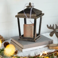 Set of 2 Menifee Lanterns with LED Candle, Glass-Paneled Hurricane Lamp, 5" L x 5" W x 8.5" H, Bronze(m-1)