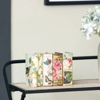 Set of 4 Decorative Book Boxes with Birds, Flowers, and Handwriting Design, 4" L x 2" W x 5.5" H, Multicolor(m-9)