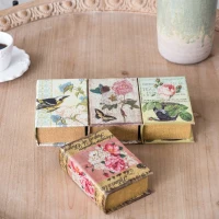 Set of 4 Decorative Book Boxes with Birds, Flowers, and Handwriting Design, 4" L x 2" W x 5.5" H, Multicolor(m-5)