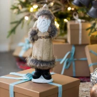 2 Piece Christmas Gnomes Decorations with Rustic Santa Design, Ceramic Holiday Table Ornaments, 4.5" L x 4" W x 14" H, Beige+White(m-1)