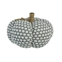 Set of 4 Farmhouse-Inspired Knitted Pumpkin Ornaments, Fall and Thanksgiving Decor, 6" L x 6" W x 5" H, Gray(m-10)