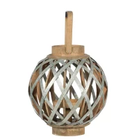 Iron-Caged Design Lantern with Handle, for Indoor/Outdoor Use, 11.5" Diameter, Silver(m-12)