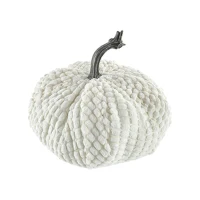 Set of 2 Chenille Weighted Pumpkin Ornaments, Holiday Harvest Festival Decor, 9" L x 8.5" W x 7" H, White(m-9)