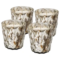 Set of 4 Scented Soy Wax Candles with Textured Glass Jars, Relaxing Earl Grey Scent, 50-Hour Burn Time, 3" L x 3" W x 3" H, Silver(m-2)