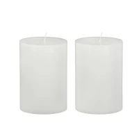 Set of 2 Eco-Friendly Unscented Soy Wax Pillar Candles, Biodegradable Decorations, 4" L x 4" W x 6" H, White(m-2)