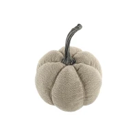 Set of 2 Fabric Weighted Pumpkin Ornaments, for Holiday Harvest, Fall Festival, and Thanksgiving Decor, 7" L x 7" W x 8" H, Beige(m-10)