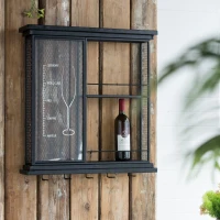 Floating Wine Bar Shelf with Glass Holder and Display Shelves, Iron Construction, Two-Tiered Storage, 26" L x 5" W x 28.5" H, Black(m-1)