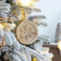 6" Set of 12 Wooden Snowflake Christmas Ornaments, Decorative Hanging Holiday Tree Decorations, Multicolor(m-4)