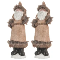 2 Piece Christmas Gnomes Decorations with Rustic Santa Design, Ceramic Holiday Table Ornaments, 4.5" L x 4" W x 14" H, Beige+White(m-2)