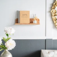 Eco-Friendly Design Burl Wood Floating Wall Shelf, MDF with Poplar Veneer, for Home Decor, 19&quot; L x 5&quot; W x 5&quot; H, Brown(m-4)