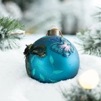 Set of 6 Decorative Hanging Tree Ornaments for Holiday Party Decorations, Glass Christmas Ball Ornaments, D4", Blue(m-4)