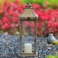 2 Wood and Glass Lantern Set with Elegant Design, Ideal for Home, Garden, or Wedding decor, Ivory(m-11)