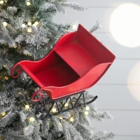 Iron Santa Sleigh Tabletop Decoration, Distressed Christmas Holiday Decor, 14.5" L x 10" W x 11" H, Red+Black(m-6)