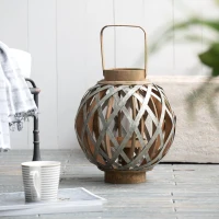 Iron-Caged Design Lantern with Handle, for Indoor/Outdoor Use, 11.5" Diameter, Silver(m-6)