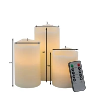 Set of 3 LED Candles with Remote Timer, Flameless Flickering Design, Paraffin Wax, Ivory(m-3)