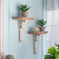 Vamont Wall Shelf with Weathered Finish, Solid Wood Construction, 19.5" L x 10.5" W x 22" H, Cream(m-1)