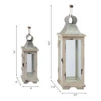 Set of 2 Decorative Hurricane Lantern Holder with Wood and Glass Construction, Candle Lantern Set for Home Garden Wedding Decor, White(m-3)
