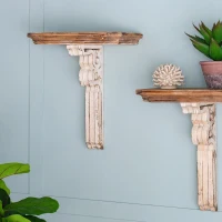 Vamont Wall Shelf with Weathered Finish, Solid Wood Construction, 19.5" L x 10.5" W x 22" H, Cream(m-6)