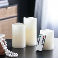 Set of 3 LED Candles with Remote Timer, Flameless Flickering Design, Paraffin Wax, Ivory(m-1)