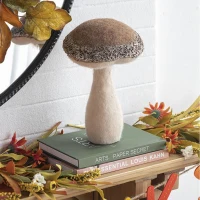 Set of 2 Mushroom Holiday Ornaments for Fall Festival and Thanksgiving, Farmhouse Design Table Decorations, 7" L x 7" W x 12" H, Beige+Light Brown(m-5)